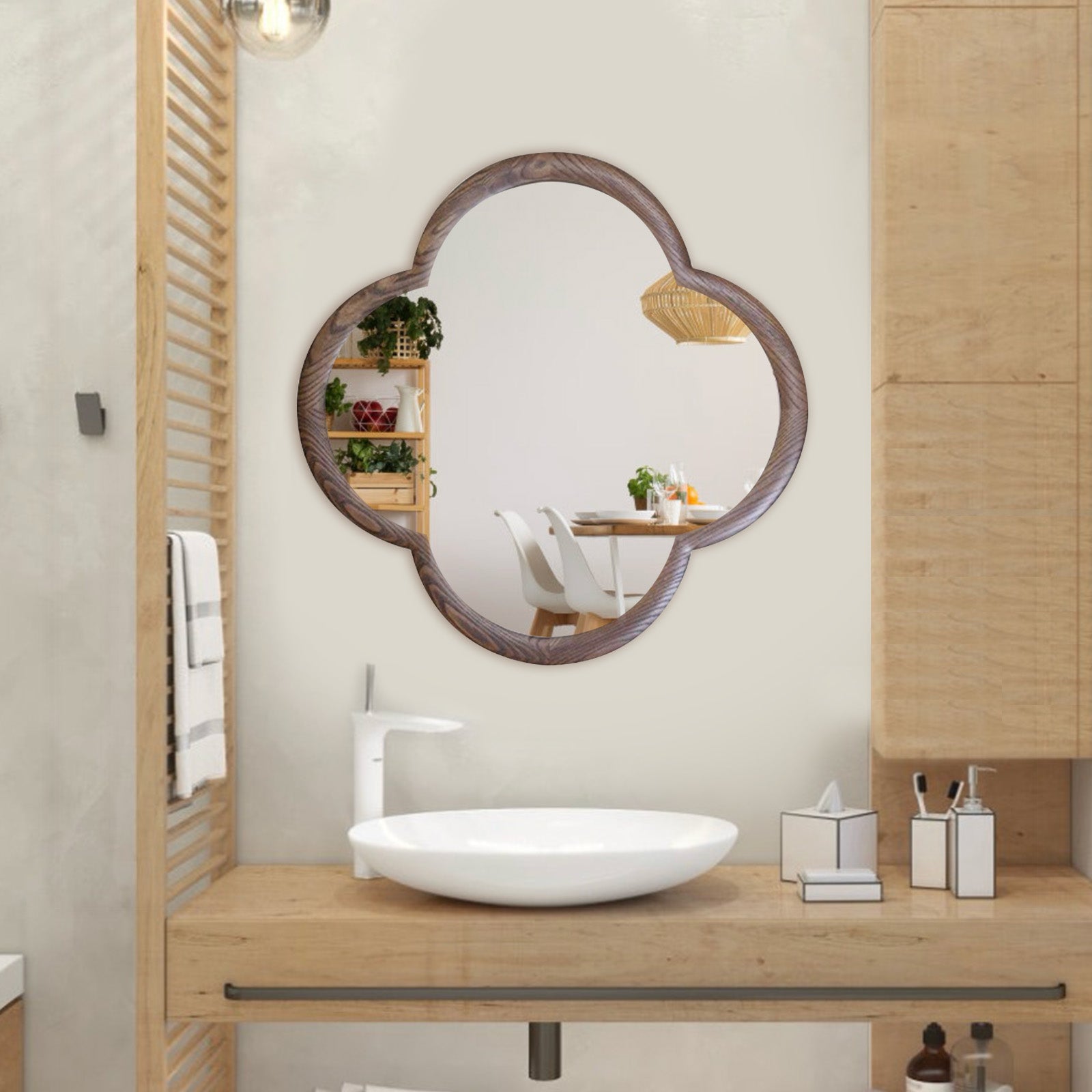Modern Wooden Frame Mirror – Petal-Shaped Bathroom Decor Mirror | Minimalist Design - My Store