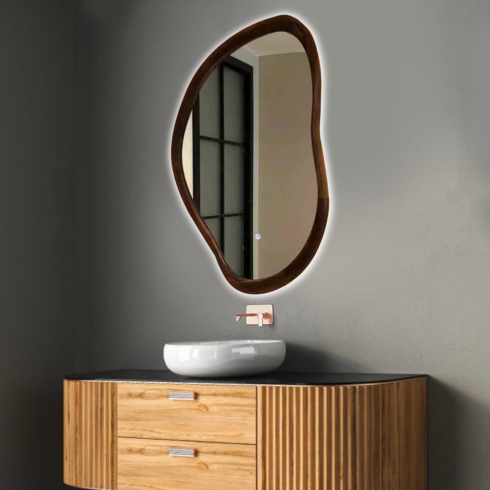 Smart Dimmable Wooden Frame Mirror – Modern Artistic LED Mirror - My Store