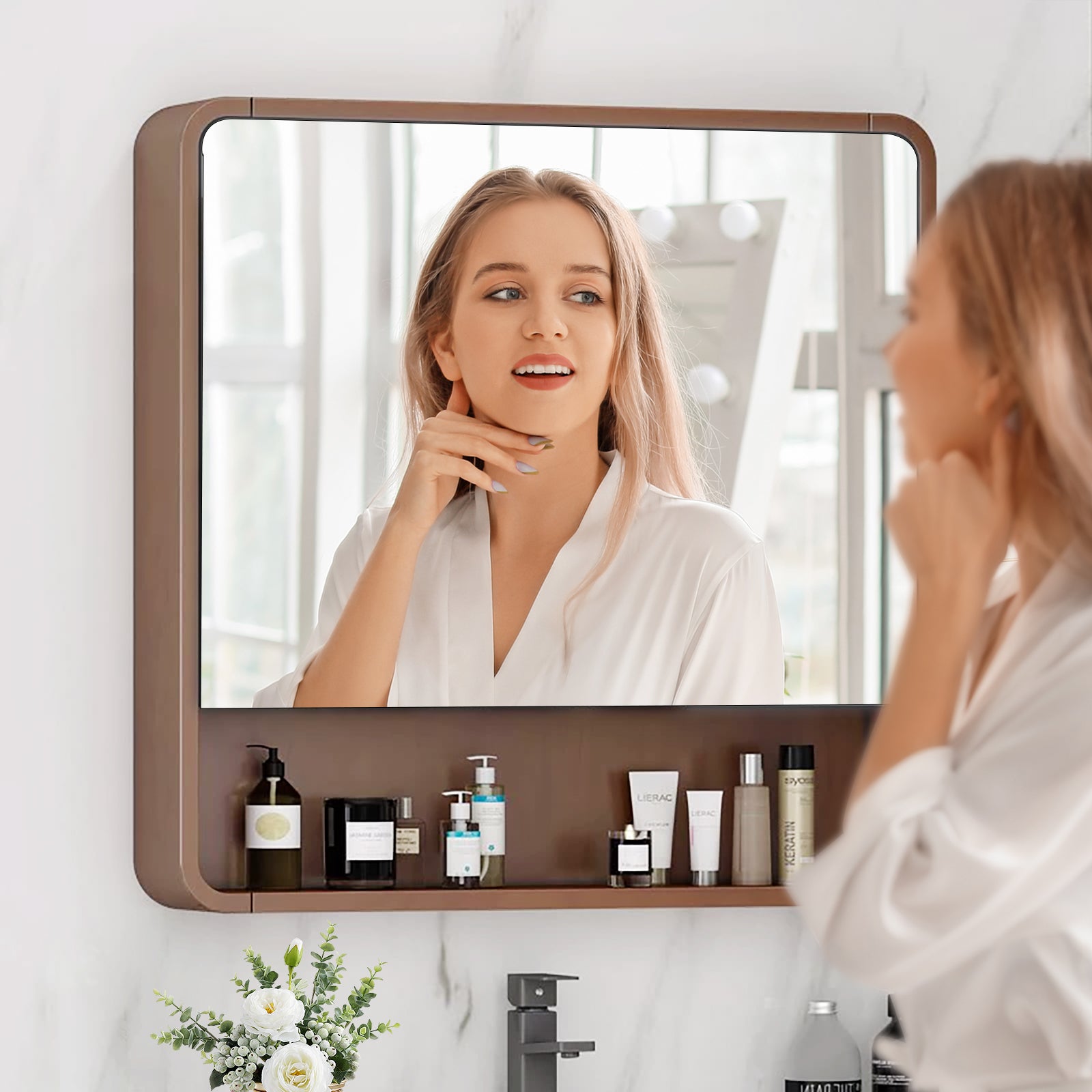 Modern Storage Window Wooden Frame Mirror – Stylish & Functional Home Decor Essential - My Store