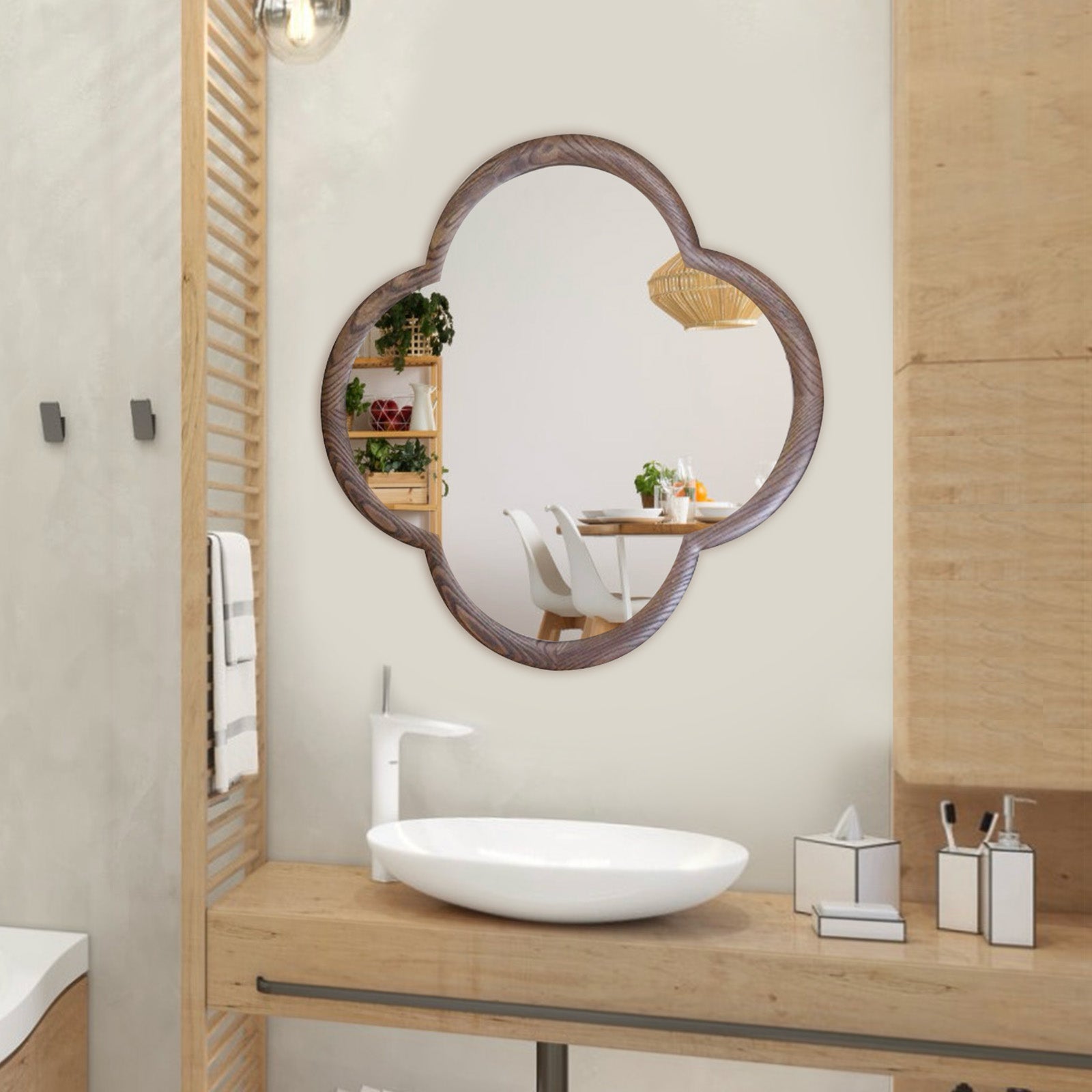 Modern Wooden Frame Mirror – Petal-Shaped Bathroom Decor Mirror | Minimalist Design - My Store