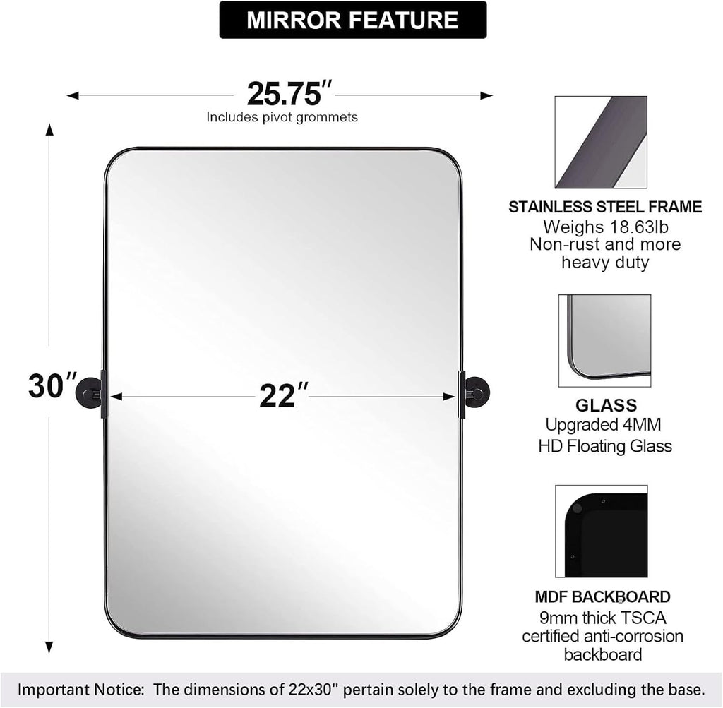 304 Stainless Steel Frame 5MM Glass Resin Mirror - 560x765mm - My Store