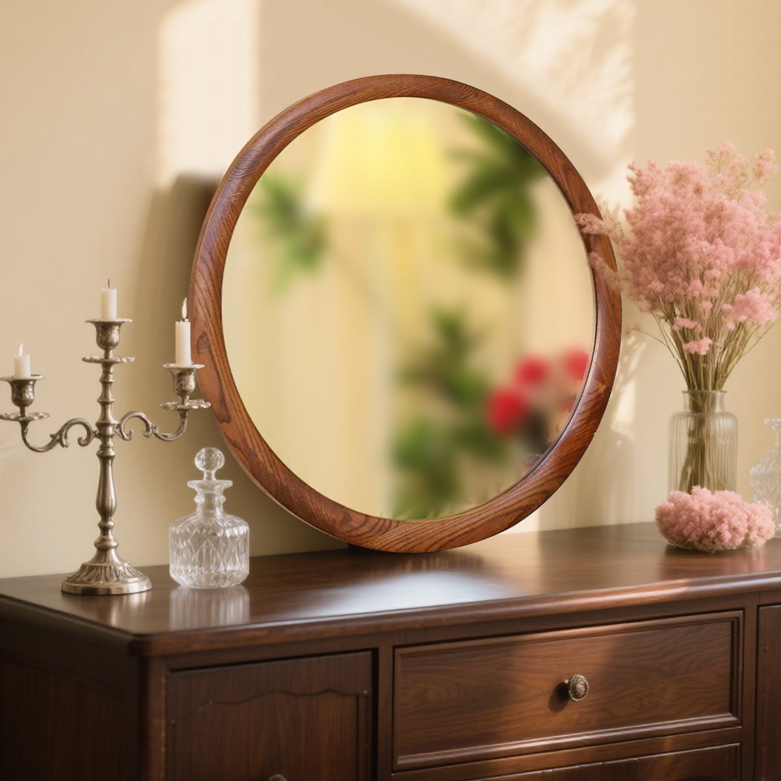 Vintage Wooden Frame Round Mirror – Classic Home Decor for Any Room - My Store