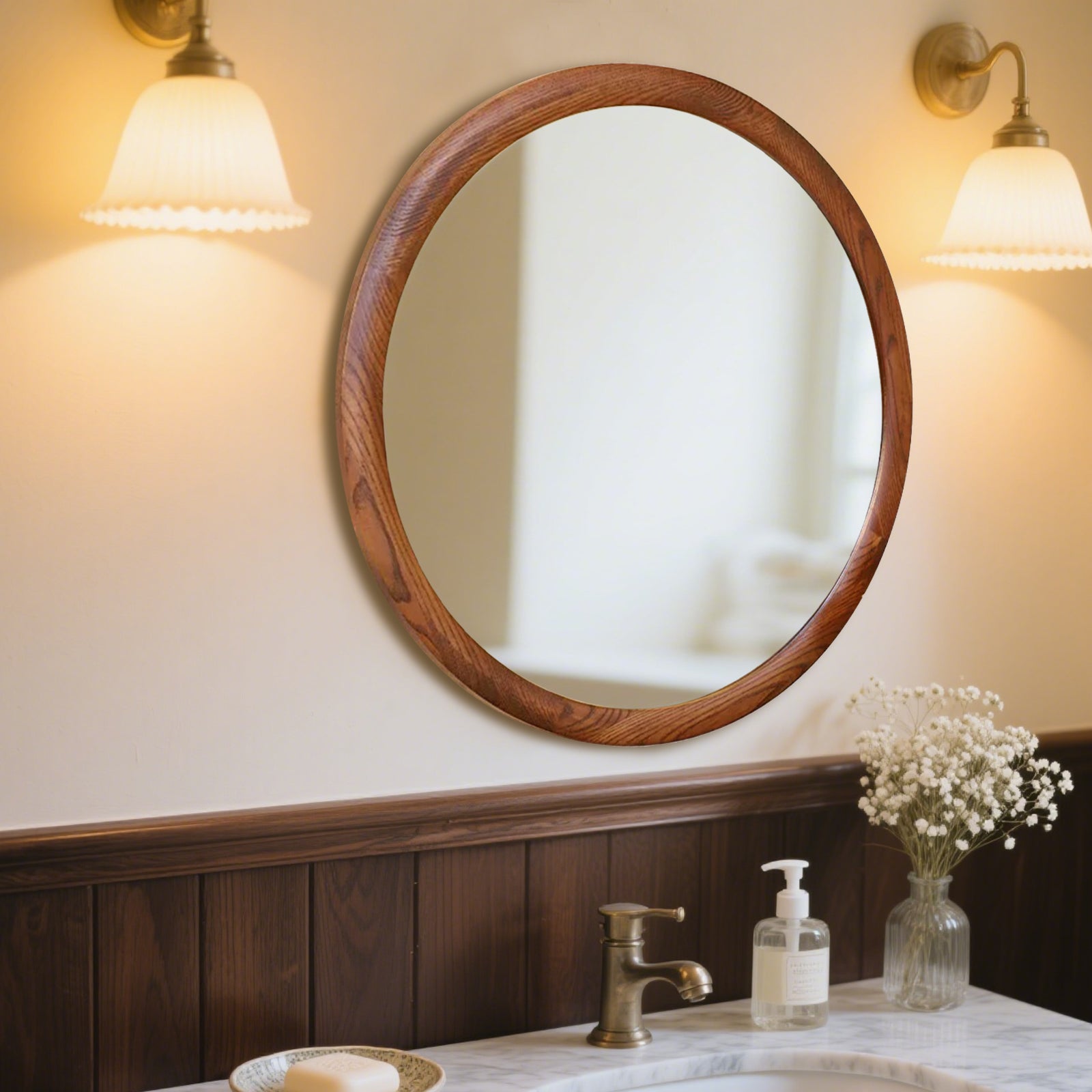 Vintage Wooden Frame Round Mirror – Classic Home Decor for Any Room - My Store