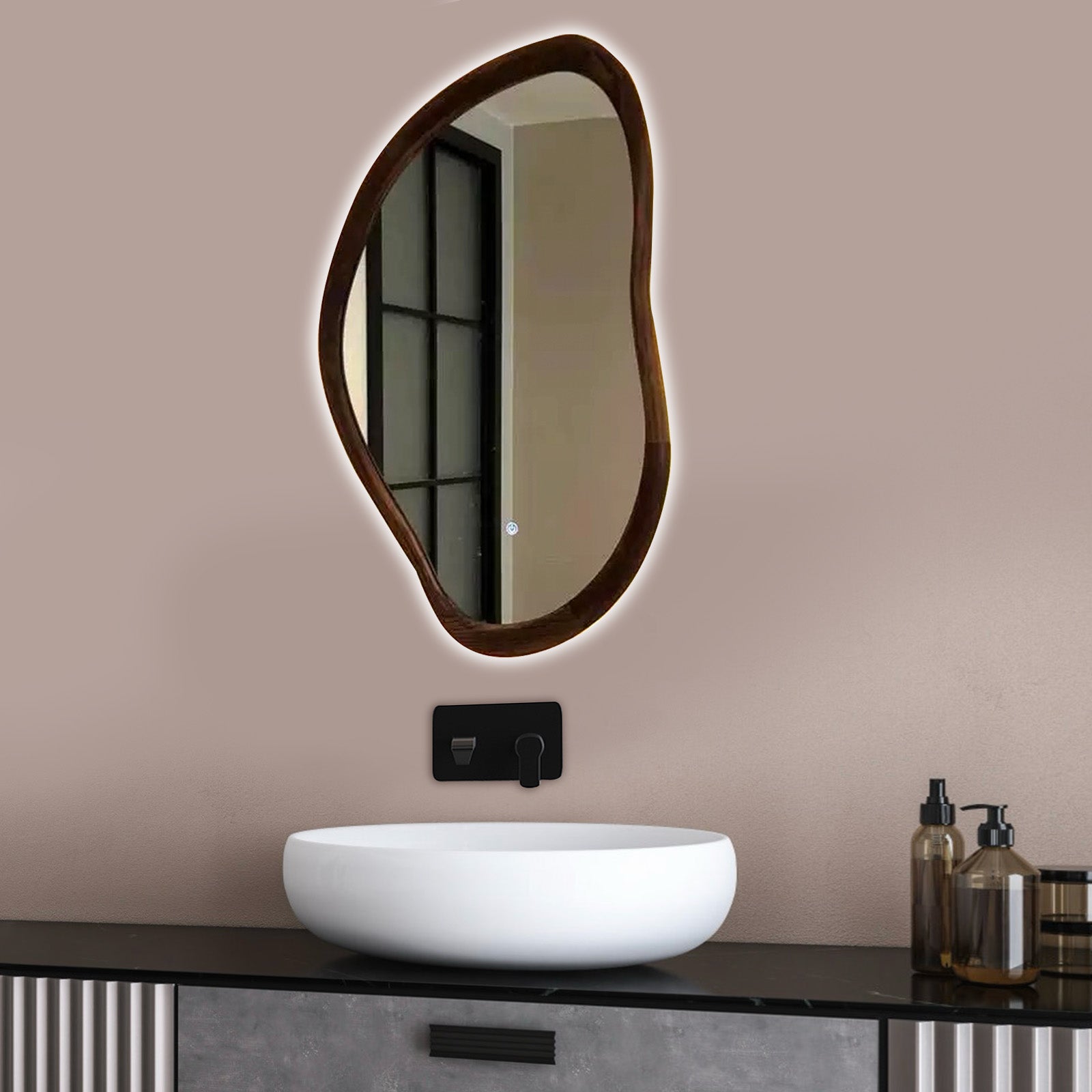 Smart Dimmable Wooden Frame Mirror – Modern Artistic LED Mirror - My Store