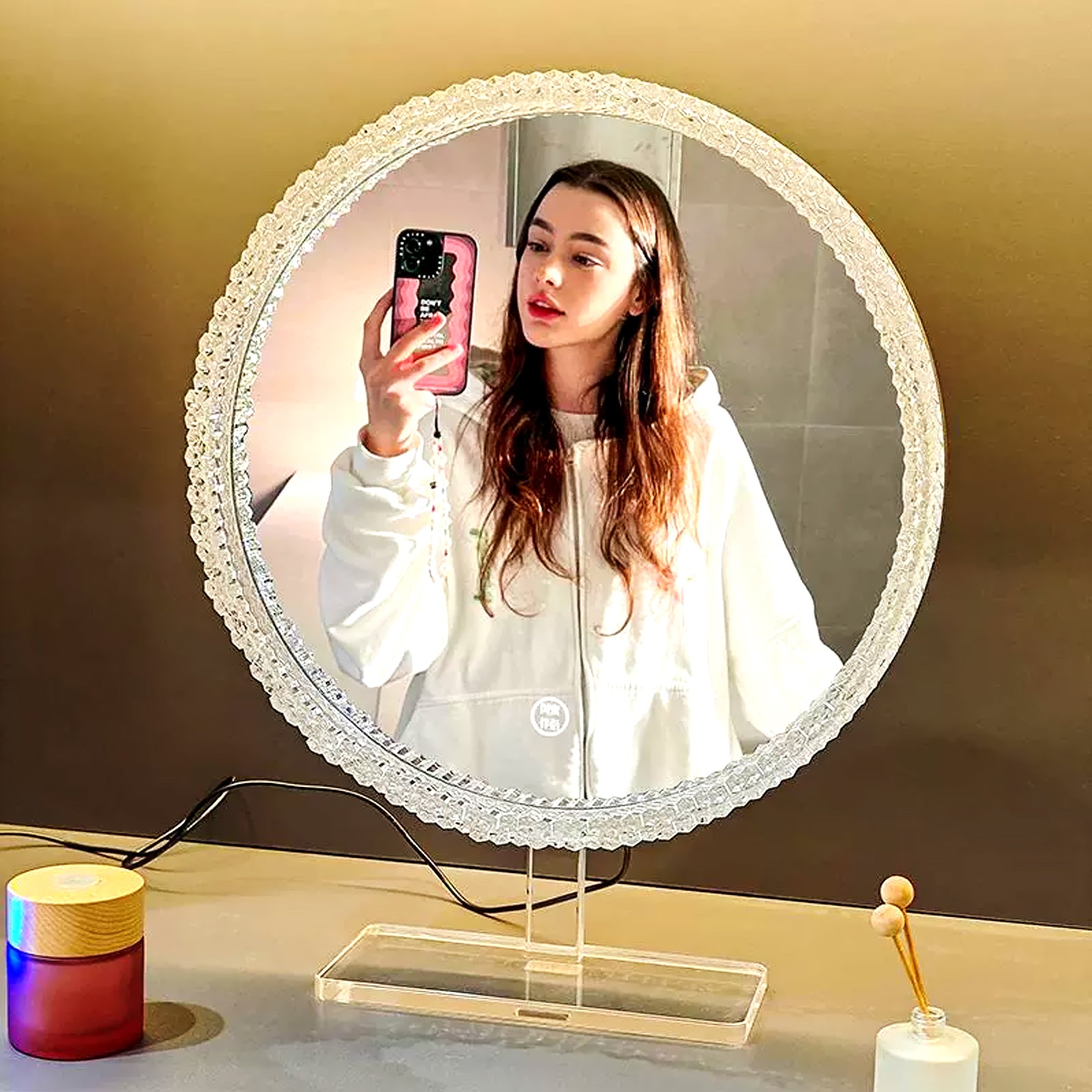 Adjustable Light Source Smart Acrylic Frame Mirror – Clear Color Temperature Makeup Mirror - My Store