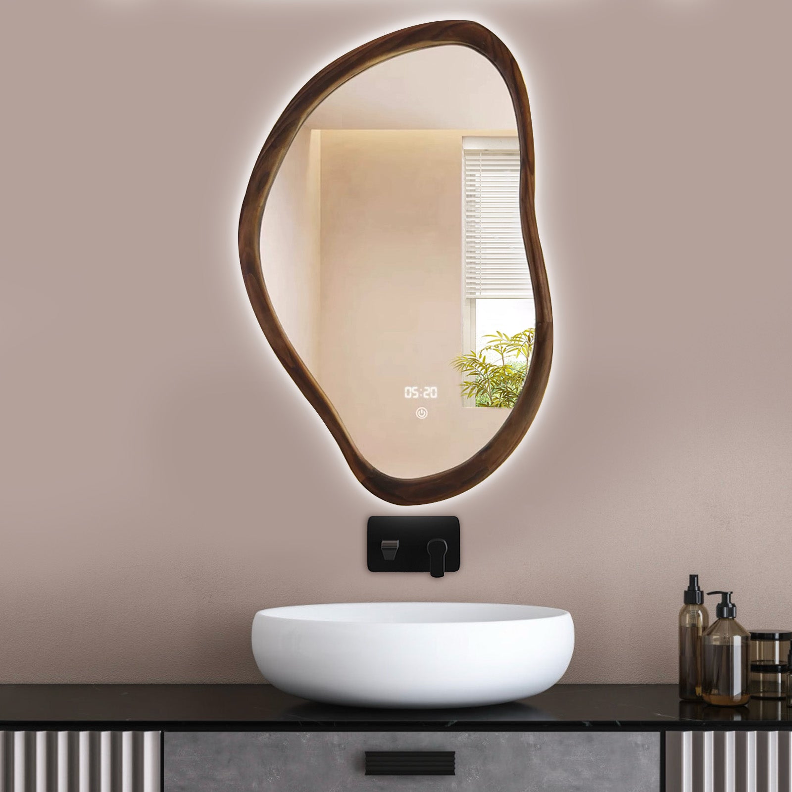 Smart Dimmable Wooden Frame Mirror – Modern Artistic LED Mirror - My Store