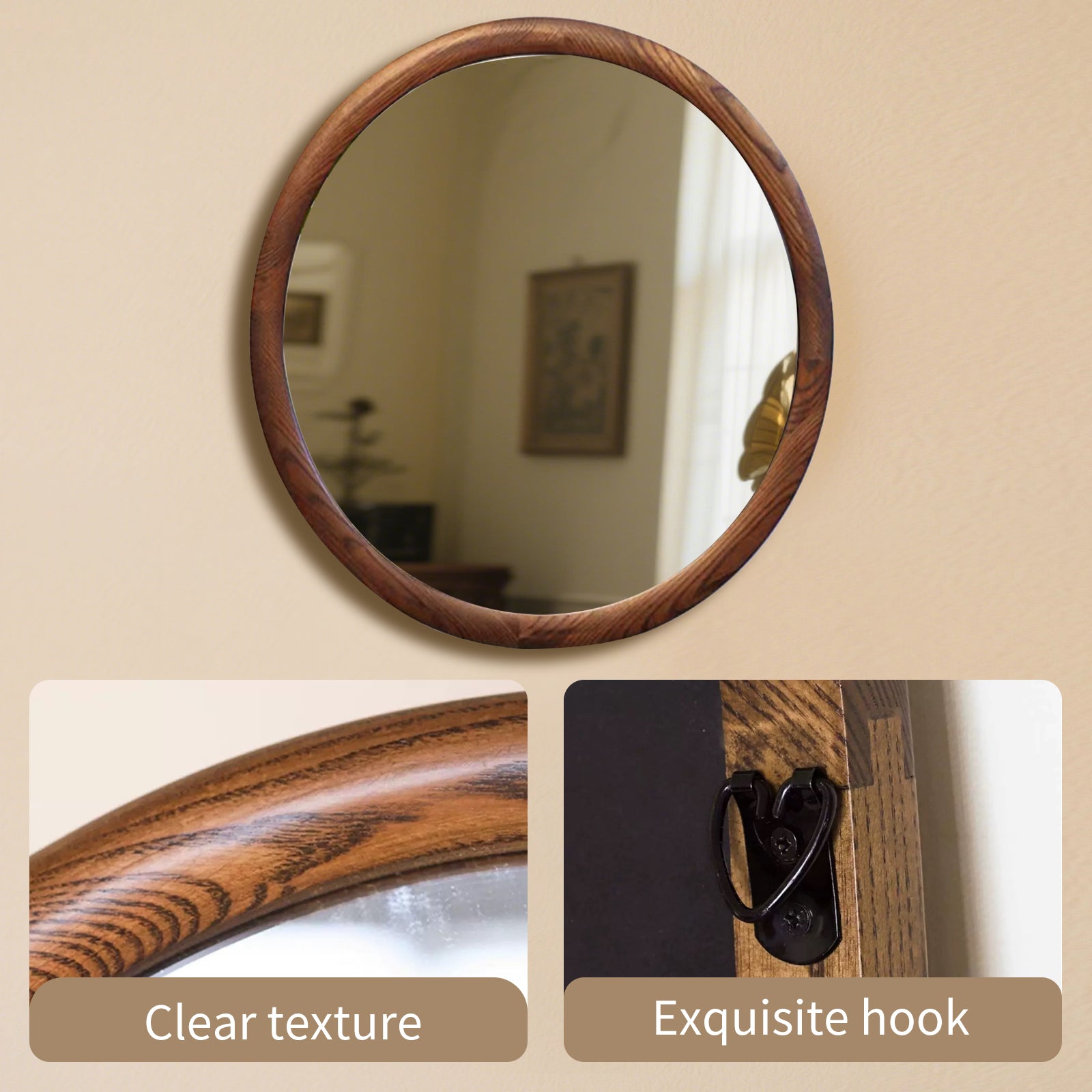 Vintage Wooden Frame Round Mirror – Classic Home Decor for Any Room - My Store