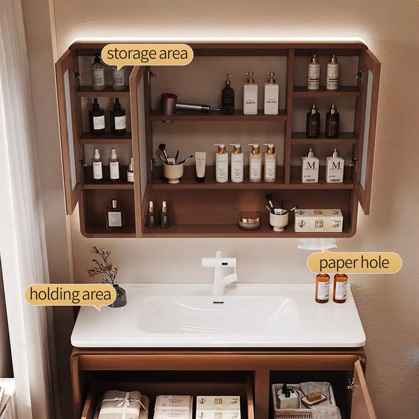 Modern Storage Window Wooden Frame Mirror – Stylish & Functional Home Decor Essential - My Store