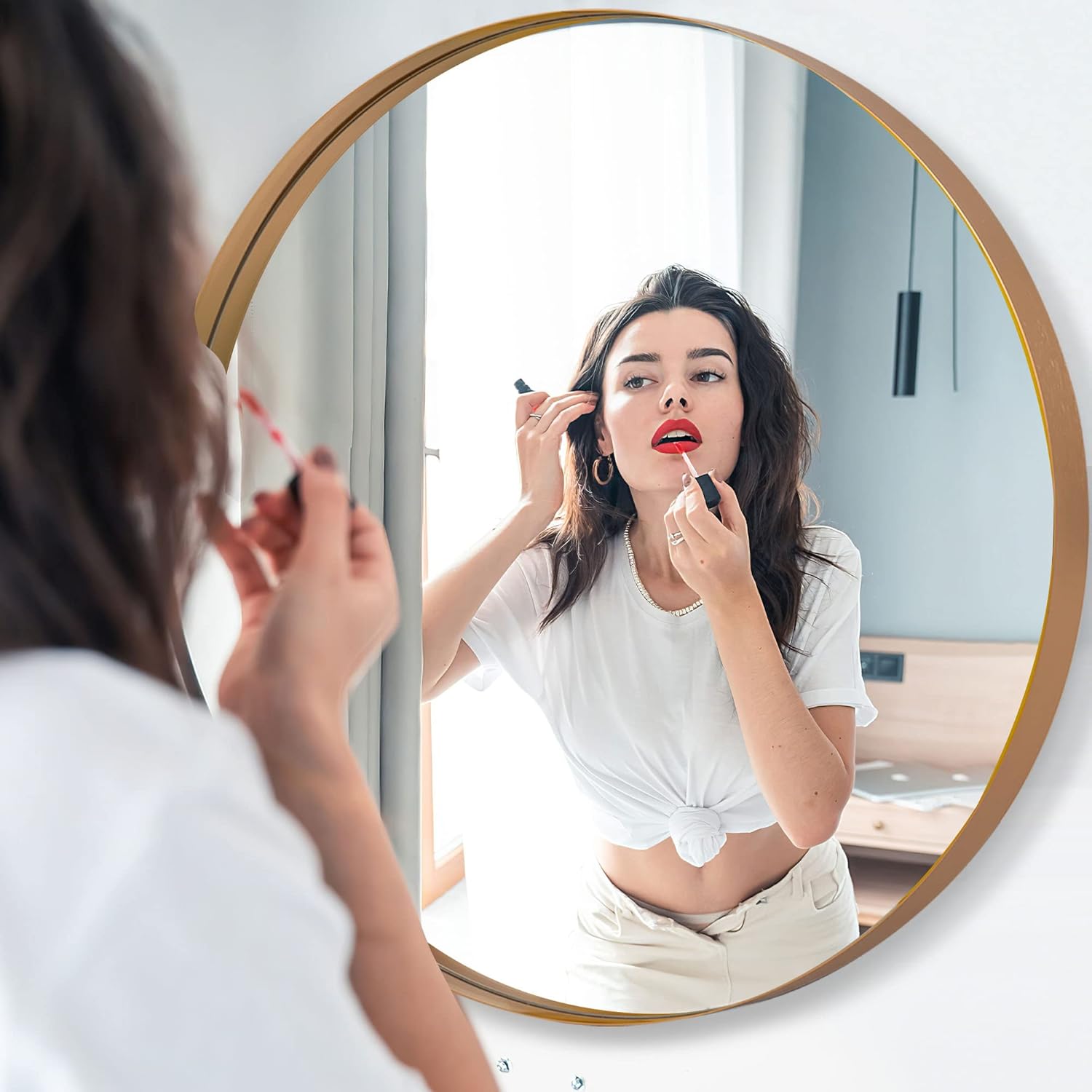 304 Stainless Steel Frame Side Height 50MM Glass Resin Mirror - 760mm Diameter - My Store