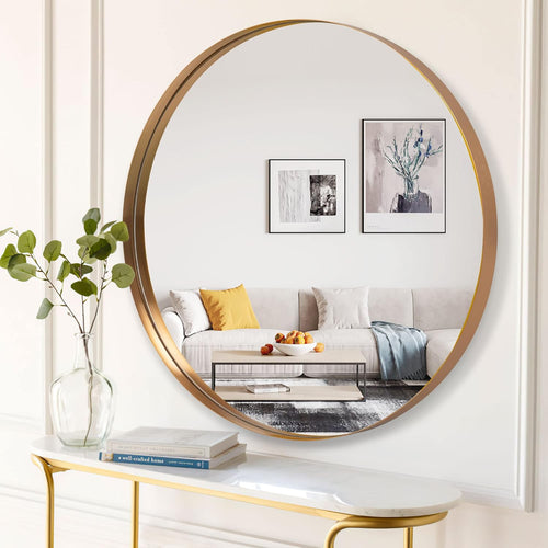 304 Stainless Steel Frame Side Height 50MM Glass Resin Mirror - 760mm Diameter - My Store