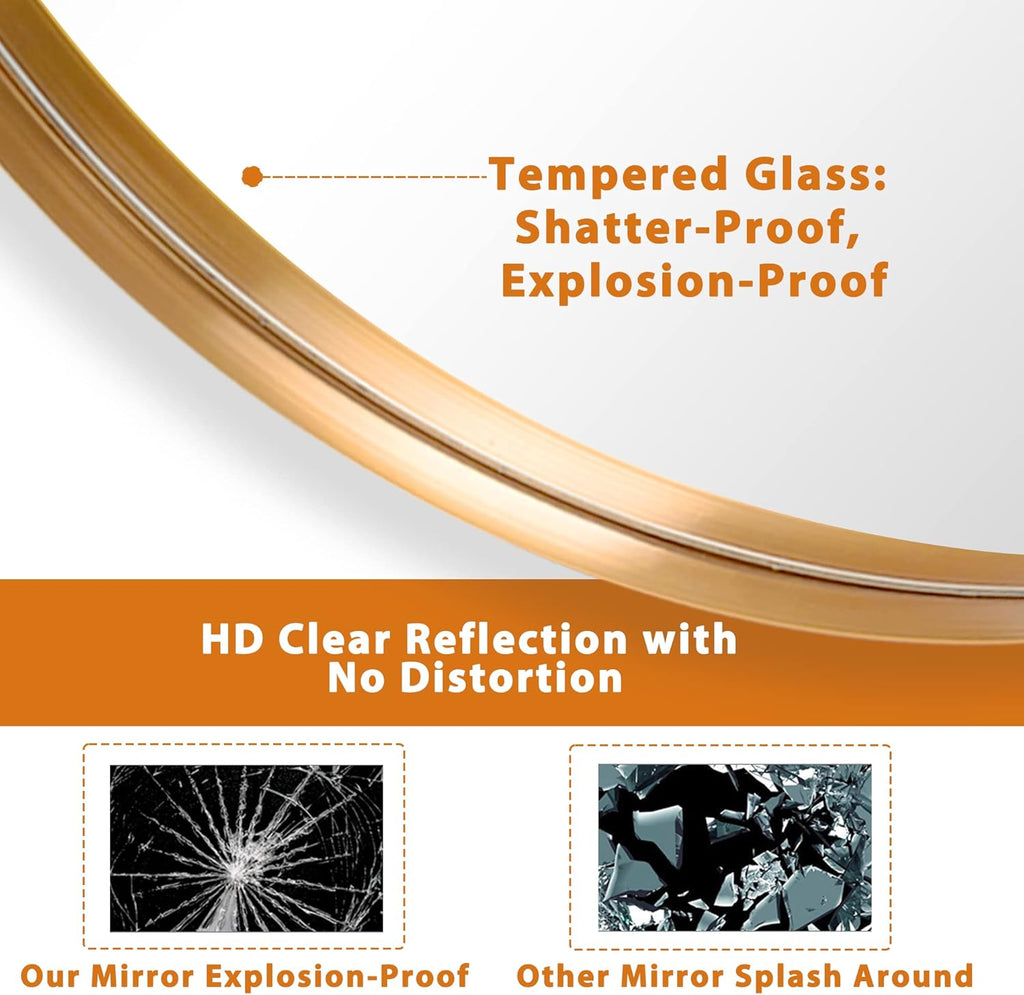 304 Stainless Steel Frame Side Height 50MM+5MM Glass Resin Mirror - 880mm Diameter - My Store