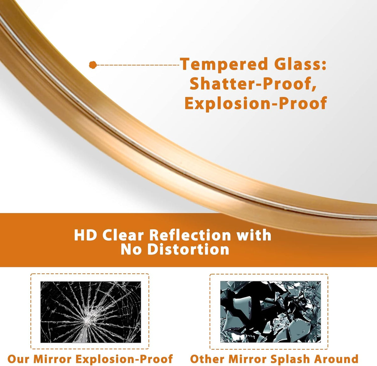 304 Stainless Steel Frame Side Height 50MM+5MM Glass Resin Mirror - 880mm Diameter - My Store