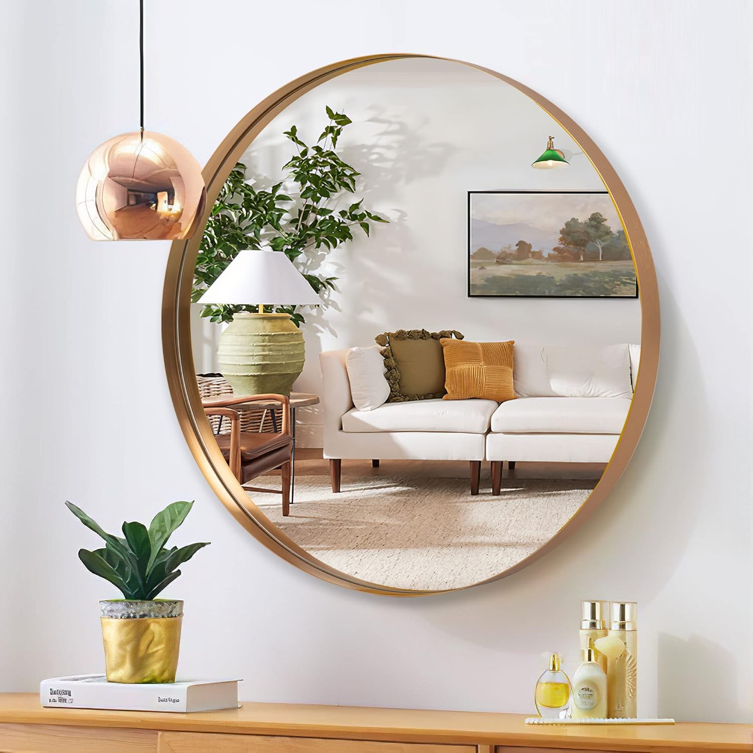 304 Stainless Steel Frame Side Height 50MM+5MM Glass Resin Mirror - 880mm Diameter - My Store