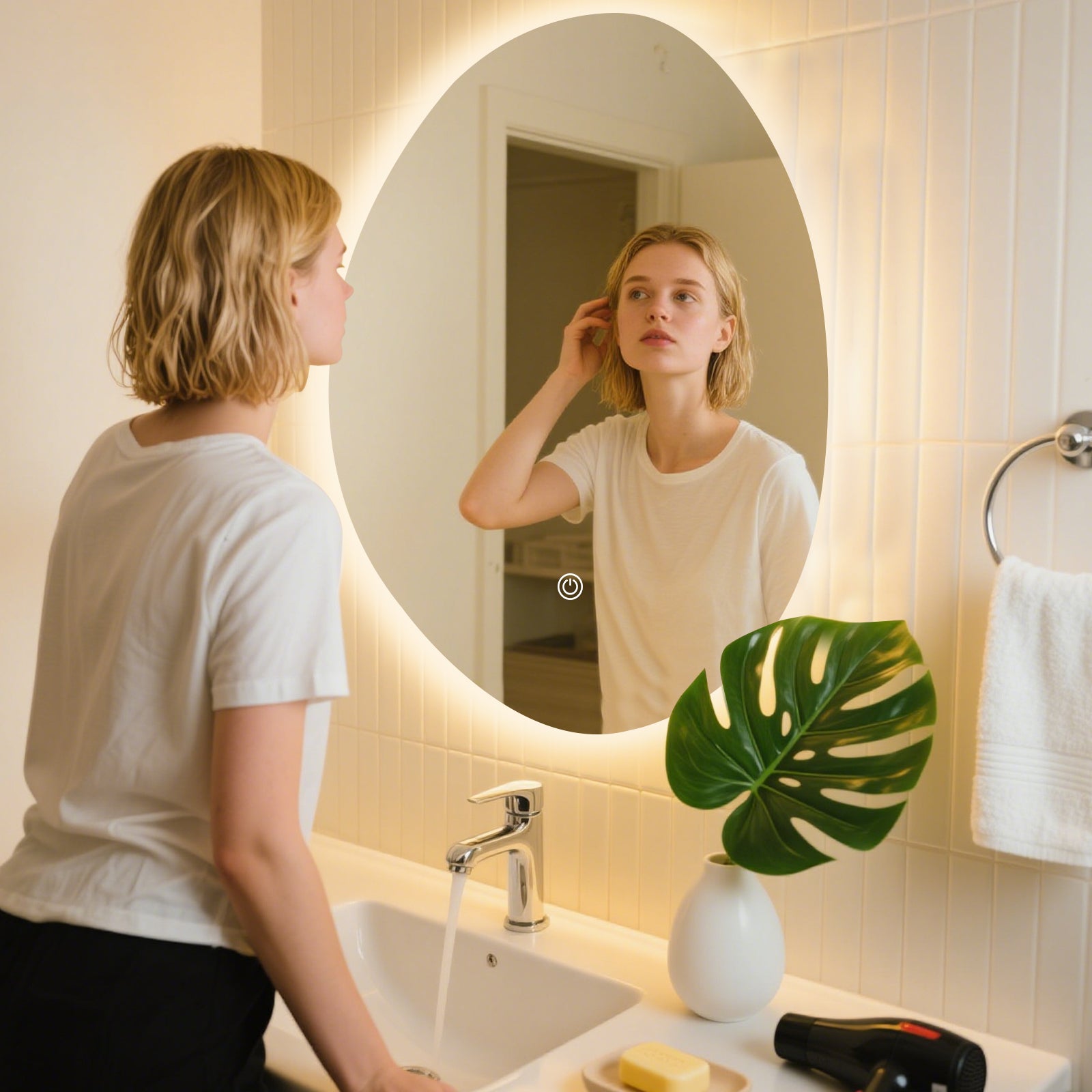 Smart Irregular-Shaped LED Mirror – Unique Design with Adjustable Brightness - My Store