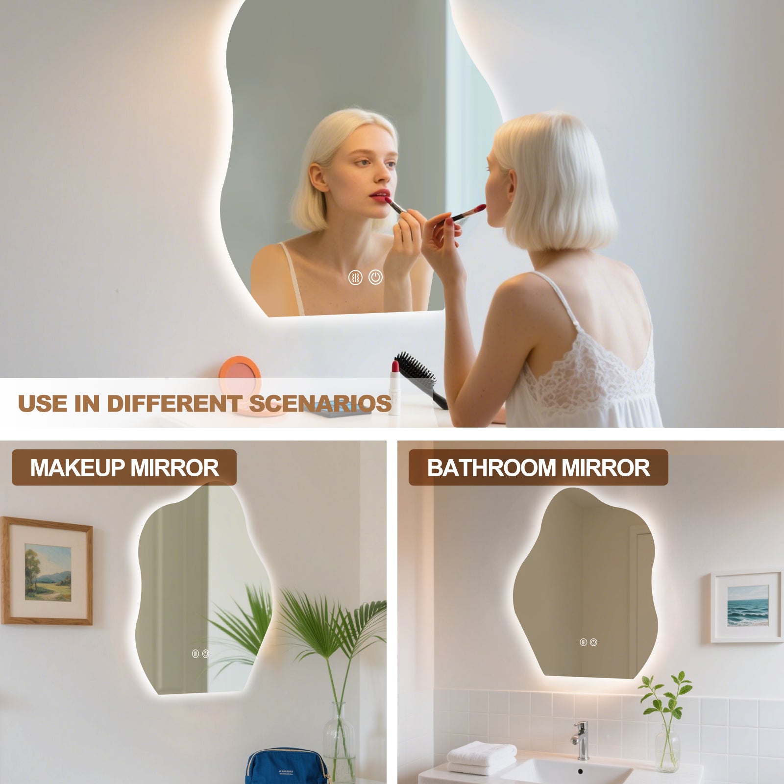 Smart Irregular-Shaped LED Mirror – Modern Design with Adjustable Brightness - My Store
