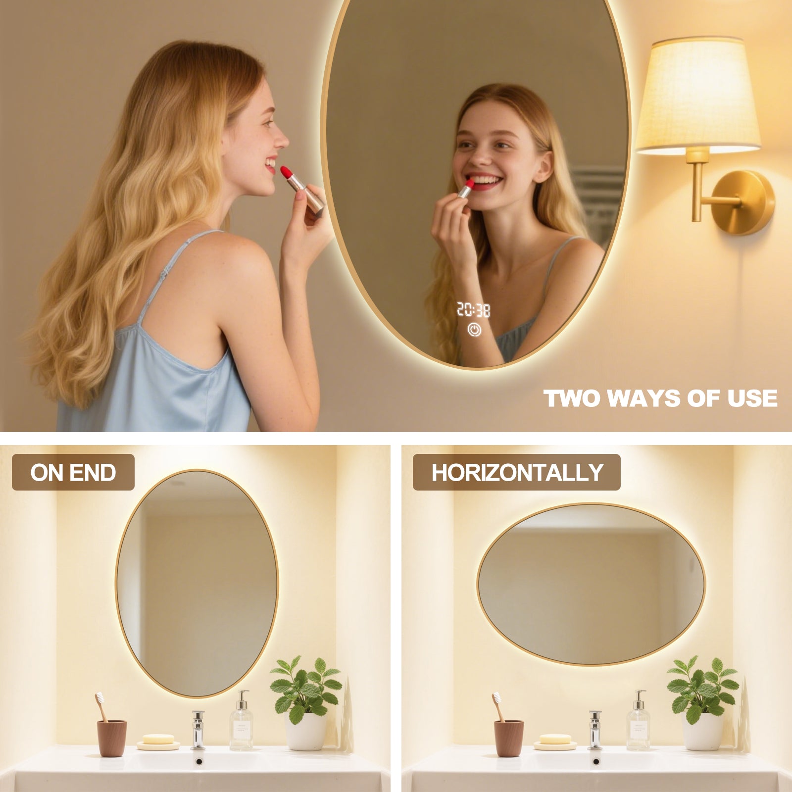 Smart Adjustable LED Elliptical Mirror – A Versatile Modern Home Decor & Vanity Essential - My Store