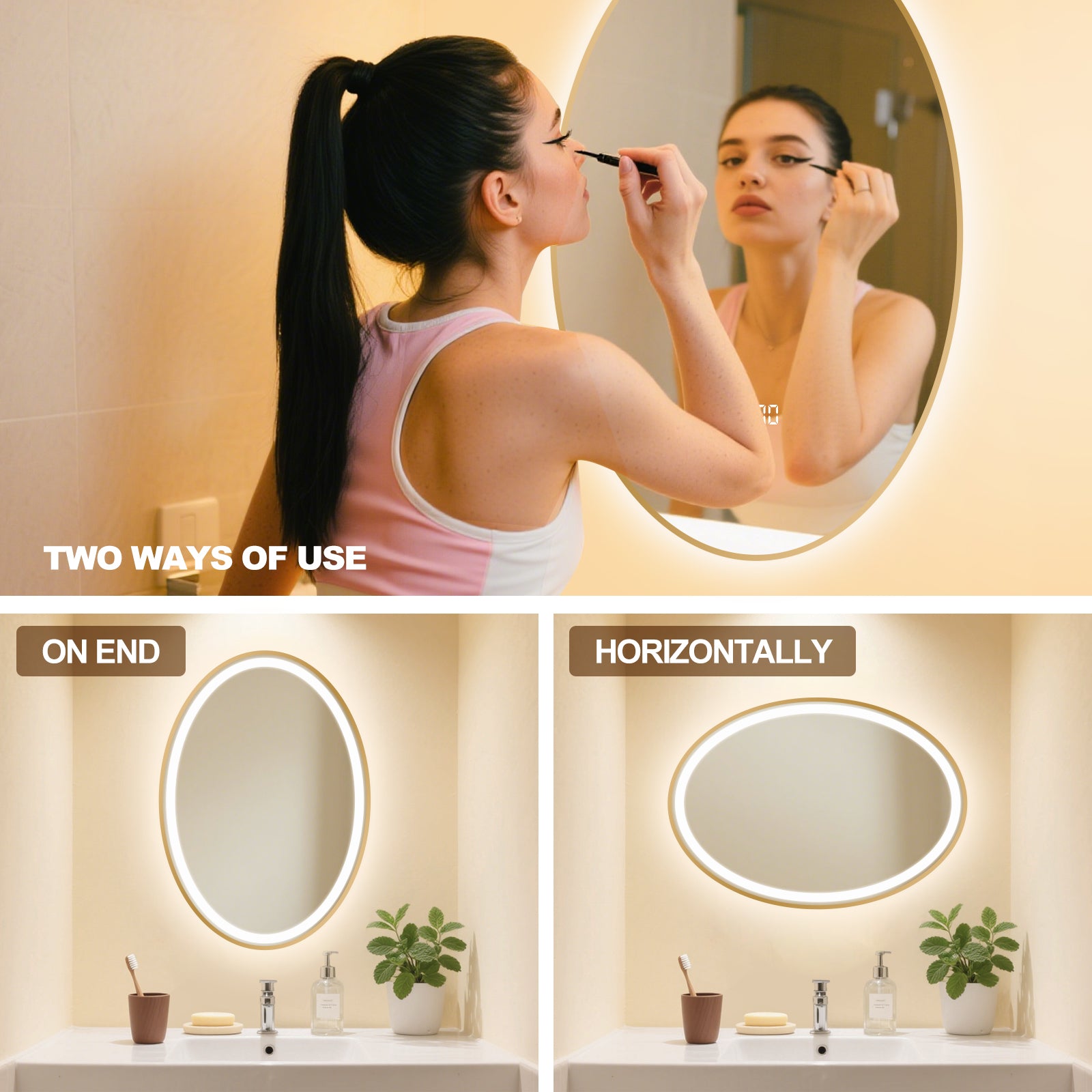 Smart LED Elliptical Mirror – Adjustable Lighting for Any Space - My Store