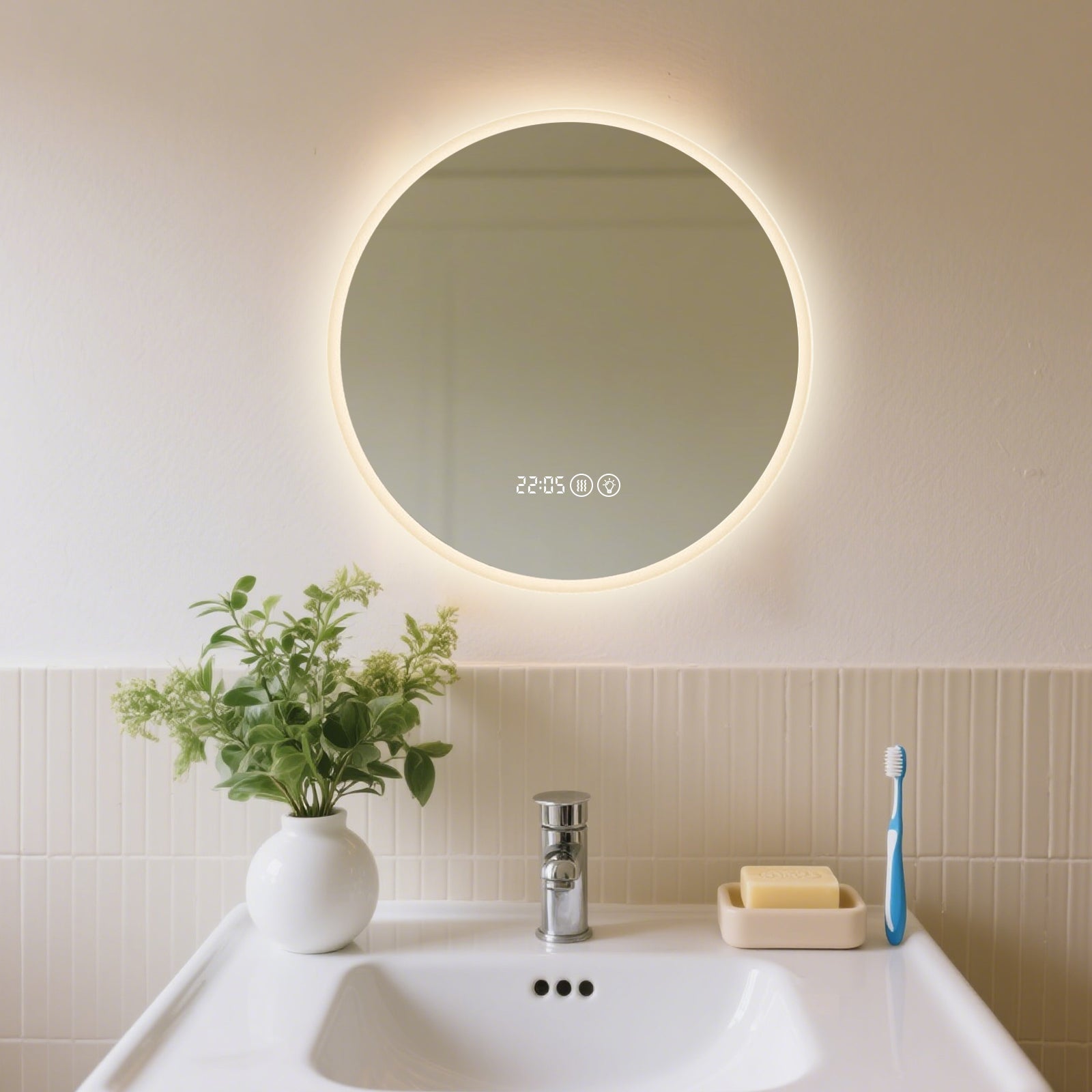 Smart Dimmable Circular Mirror – Modern Design for Makeup & Bathroom Use - My Store