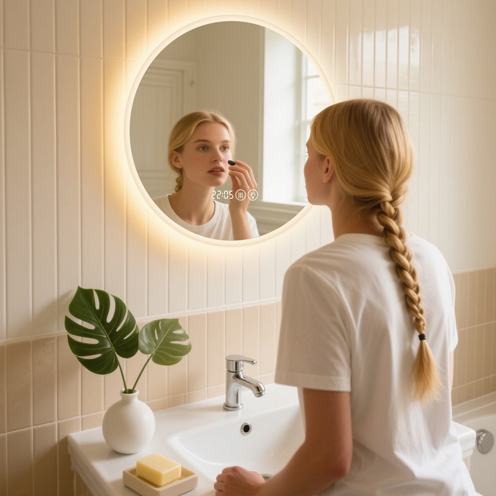 Smart Dimmable Circular Mirror – Modern Design for Makeup & Bathroom Use - My Store