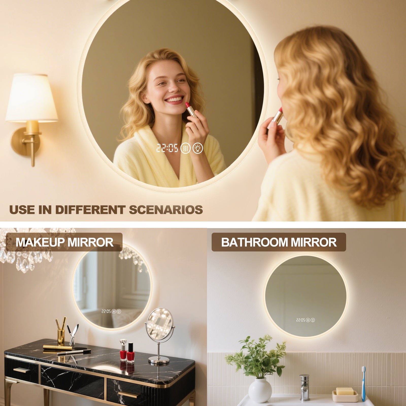 Smart Dimmable Circular Mirror – Modern Design for Makeup & Bathroom Use - My Store