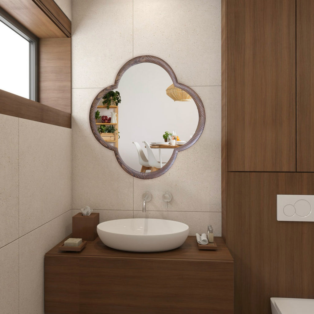 Modern Wooden Frame Mirror – Petal-Shaped Bathroom Decor Mirror | Minimalist Design - My Store