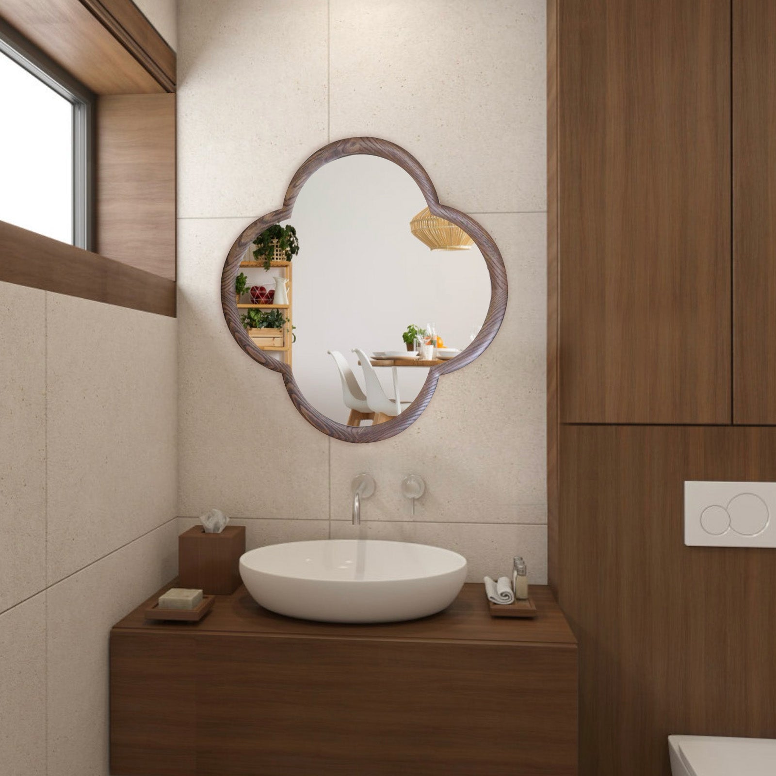 Modern Wooden Frame Mirror – Petal-Shaped Bathroom Decor Mirror | Minimalist Design - My Store